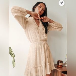 ✨LULUS No Ordinary Love Cream Swiss Dot Long Sleeve Mini Dress✨